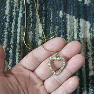 VINTAGE Multicolored Stone Gold Box Chain Heart Necklace